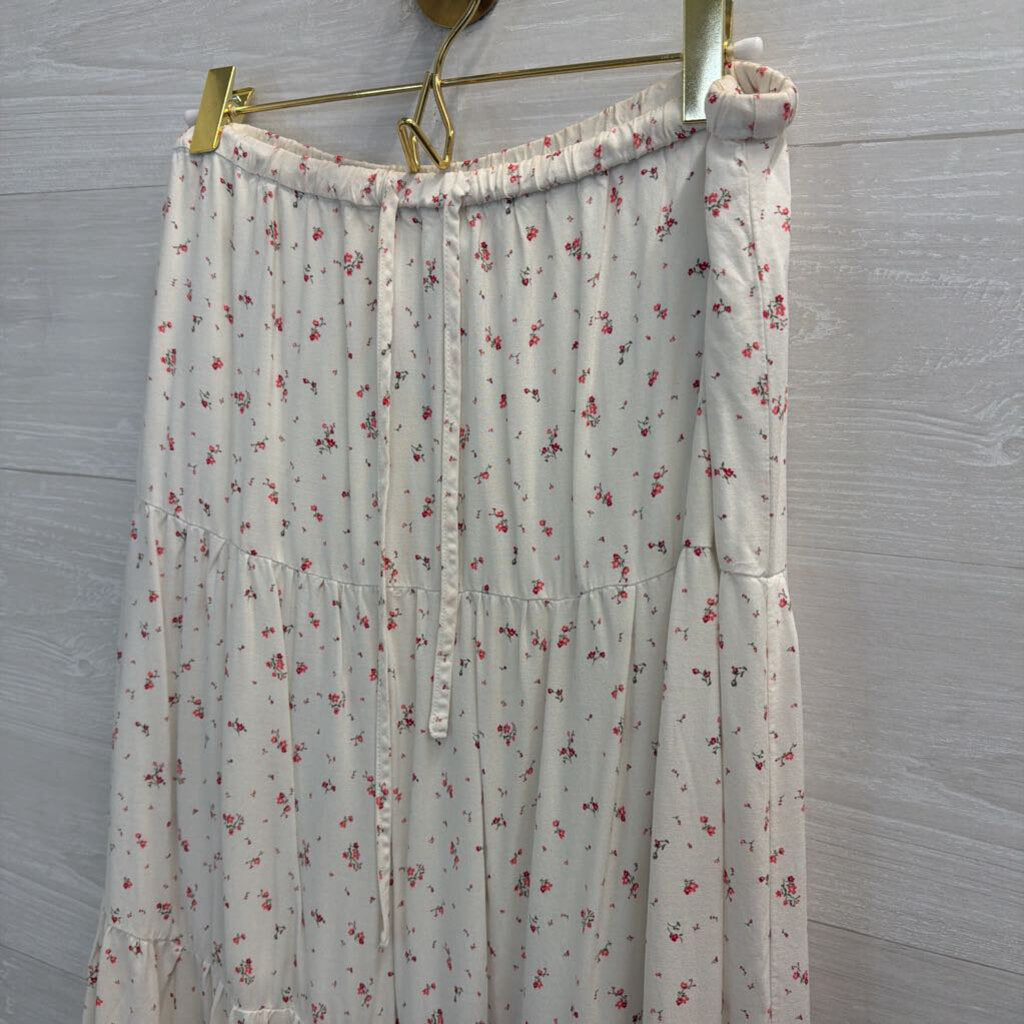 White/ Pink Floral Print Maxi Skirt Medium