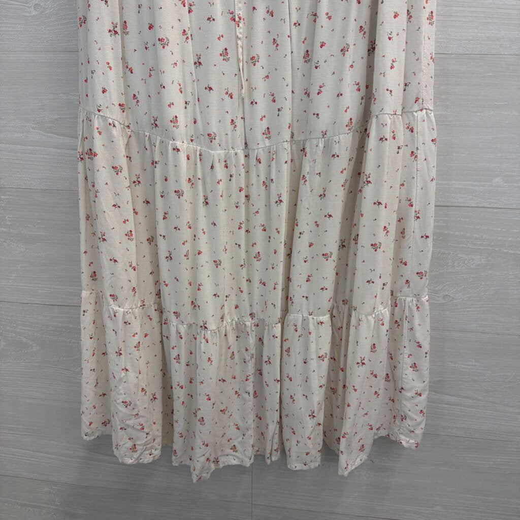 White/ Pink Floral Print Maxi Skirt Medium