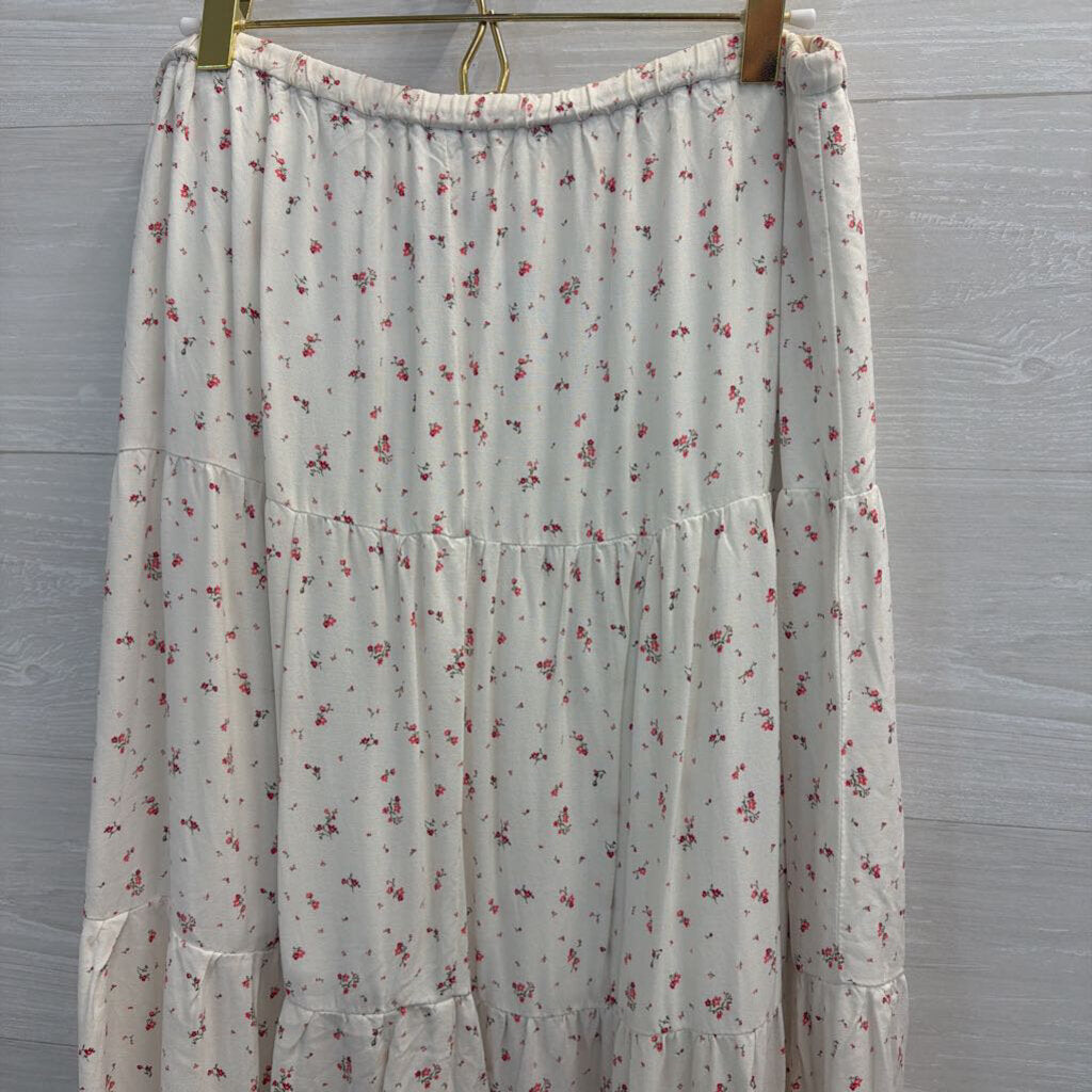 White/ Pink Floral Print Maxi Skirt Medium