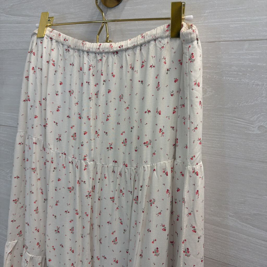 White/ Pink Floral Print Maxi Skirt Medium