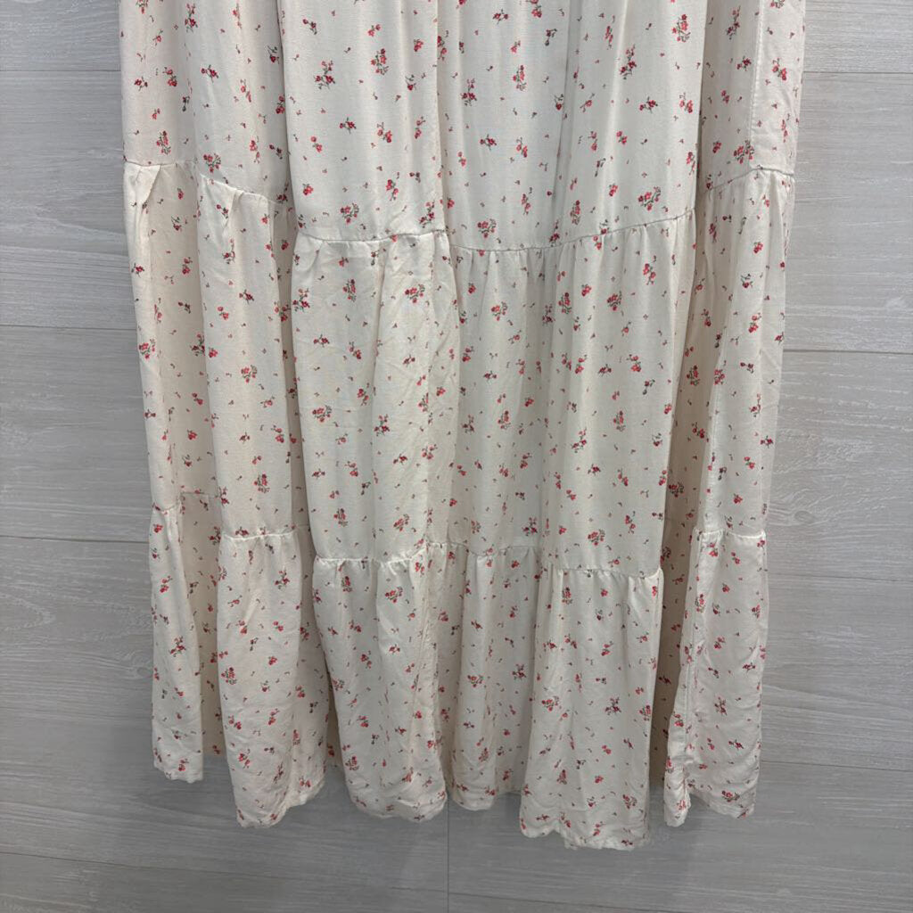 White/ Pink Floral Print Maxi Skirt Medium