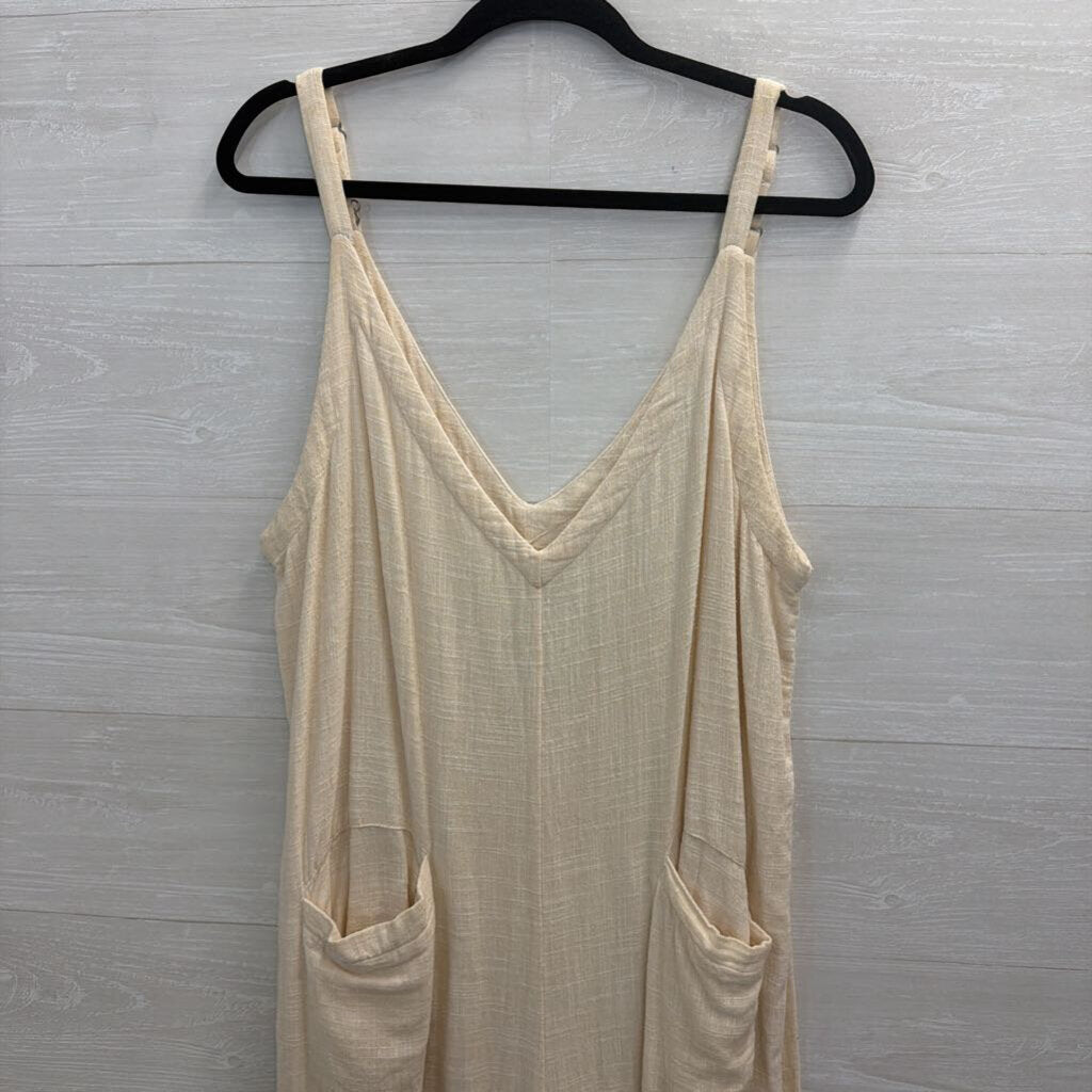 Natural Life Beige Wide Leg V Neck Jumpsuit Large