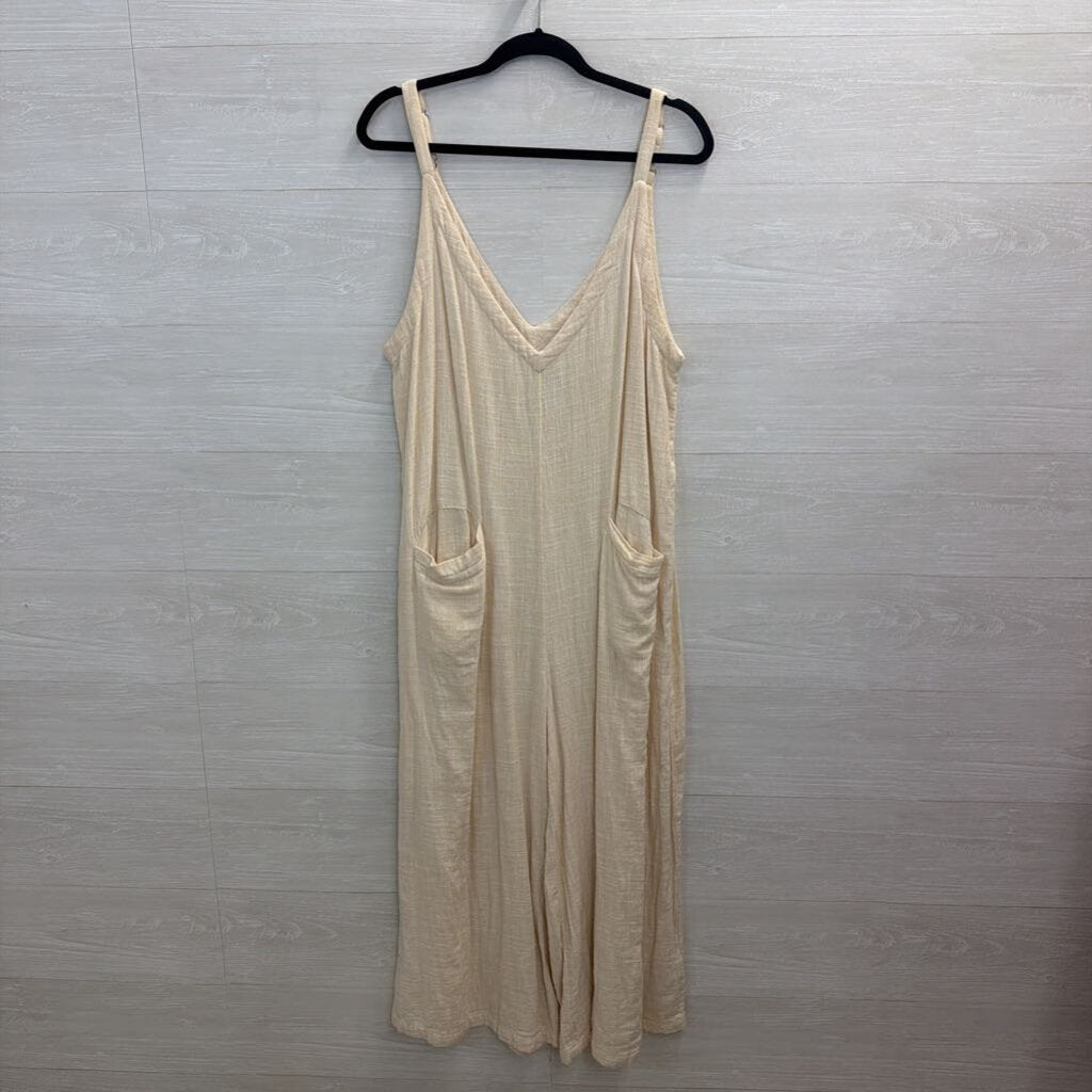 Natural Life Beige Wide Leg V Neck Jumpsuit Large