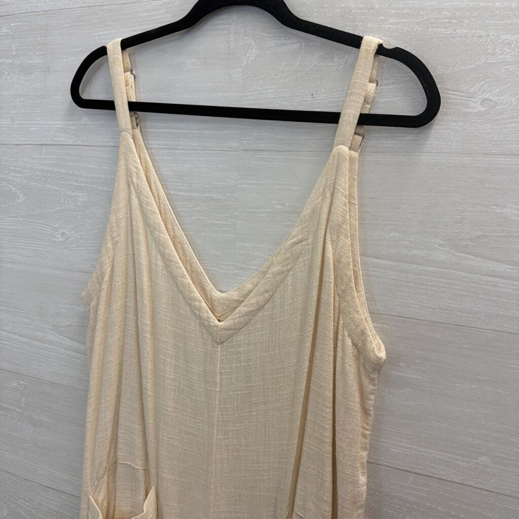 Natural Life Beige Wide Leg V Neck Jumpsuit Large