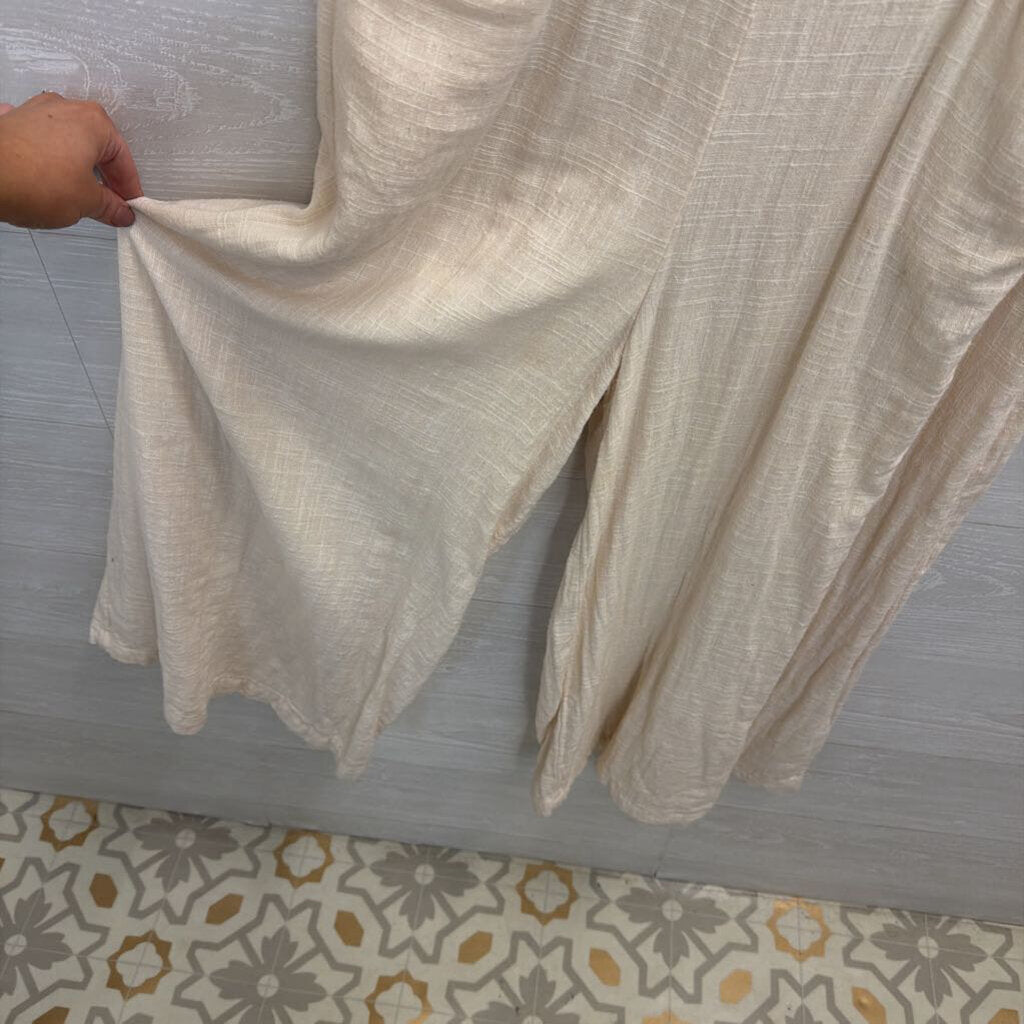 Natural Life Beige Wide Leg V Neck Jumpsuit Large