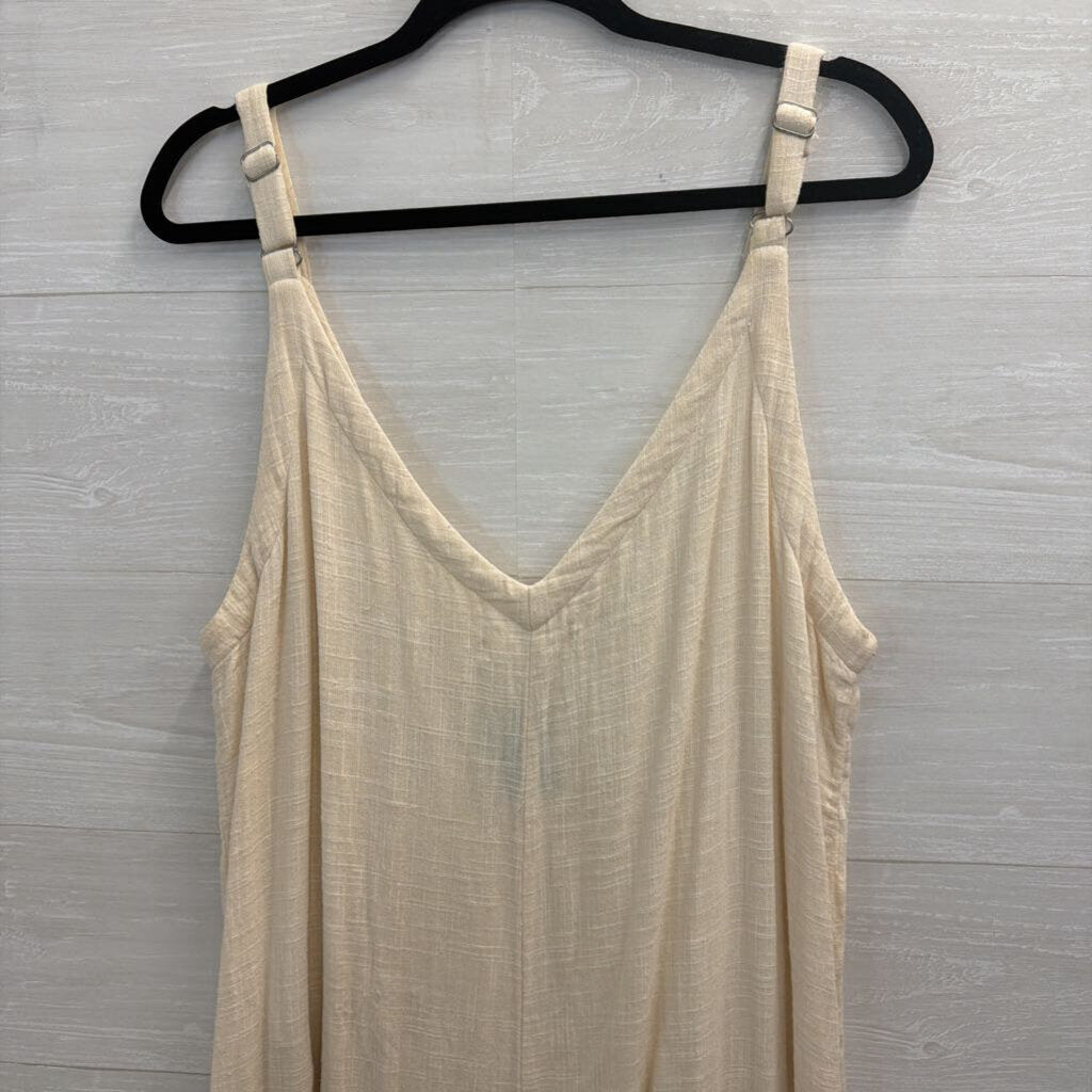 Natural Life Beige Wide Leg V Neck Jumpsuit Large