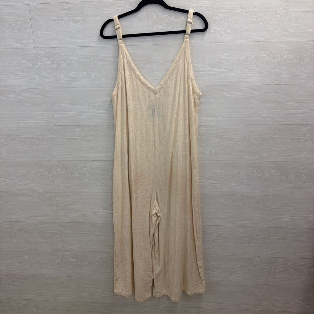Natural Life Beige Wide Leg V Neck Jumpsuit Large