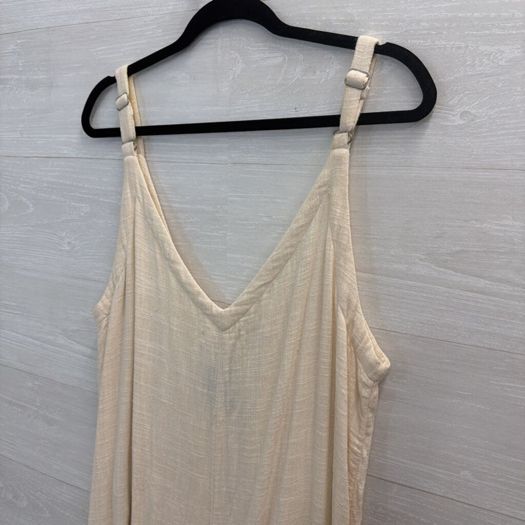 Natural Life Beige Wide Leg V Neck Jumpsuit Large