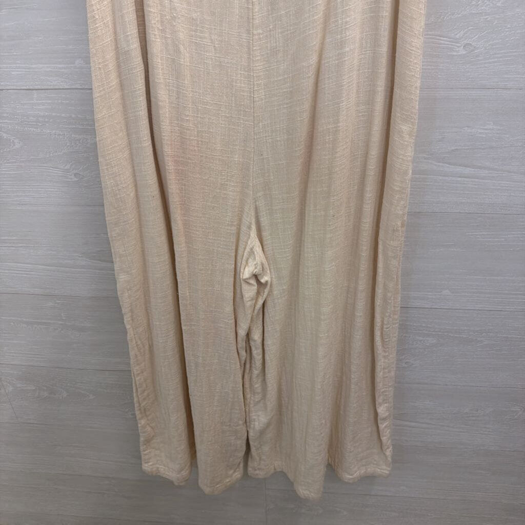 Natural Life Beige Wide Leg V Neck Jumpsuit Large