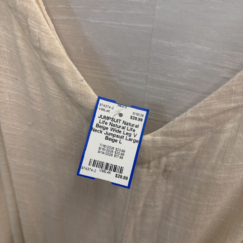 Natural Life Beige Wide Leg V Neck Jumpsuit Large