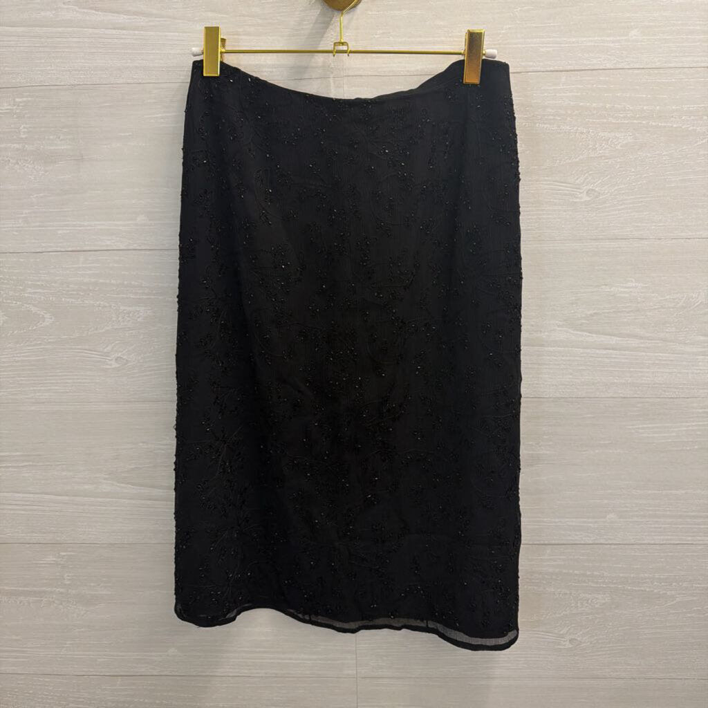 Kate Hill Black Beaded Midi Skirt 6 Petite