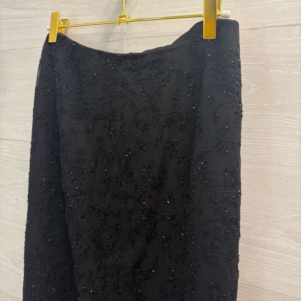 Kate Hill Black Beaded Midi Skirt 6 Petite