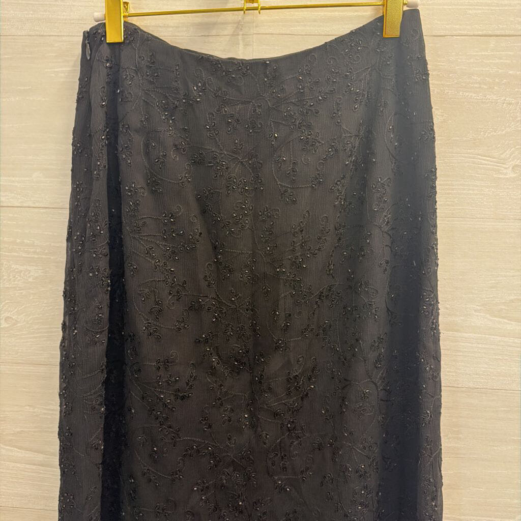 Kate Hill Black Beaded Midi Skirt 6 Petite