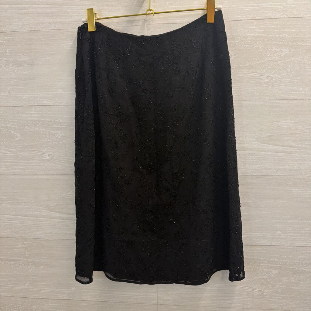 Kate Hill Black Beaded Midi Skirt 6 Petite