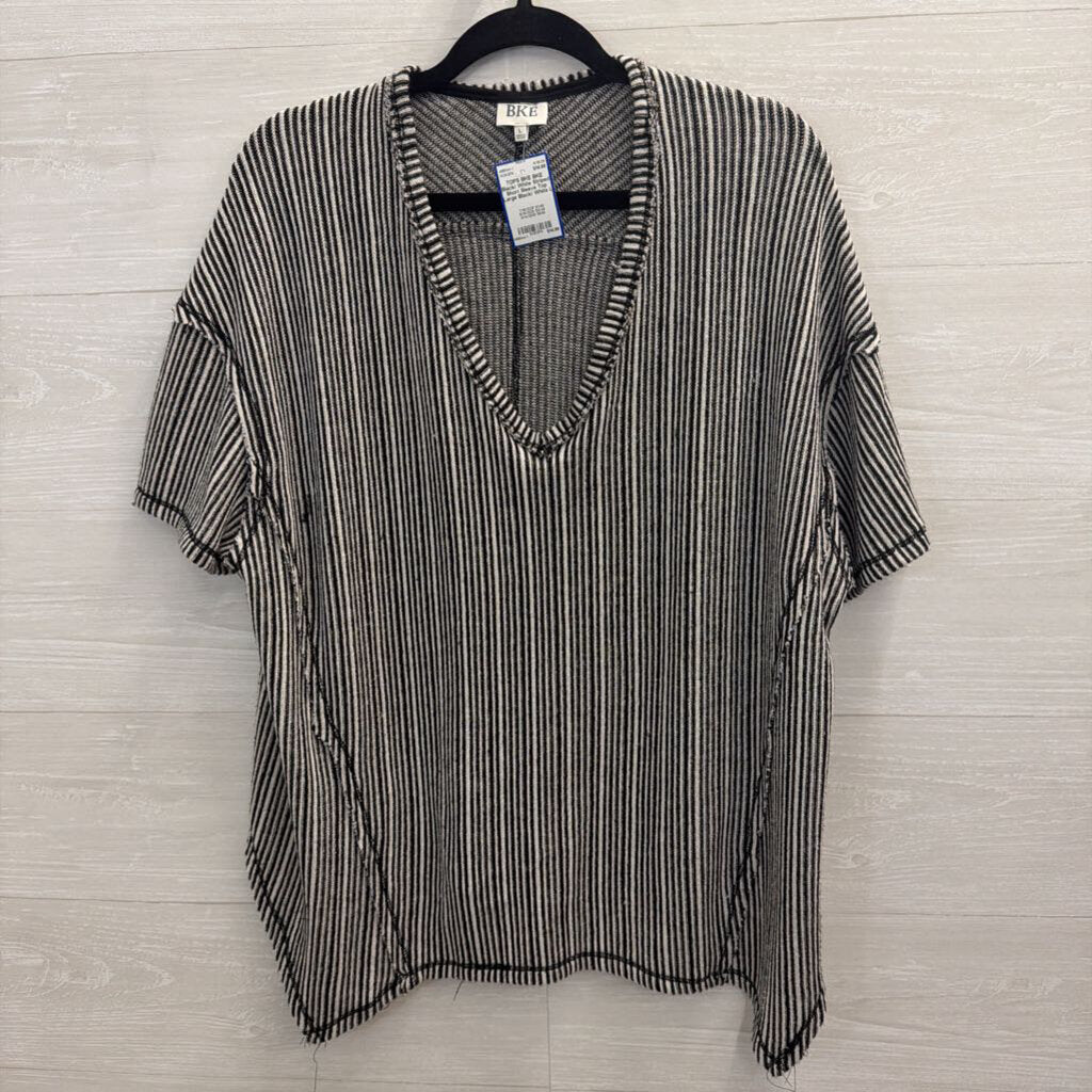 BKE Black/ White Striped Short Sleeve Top Large
