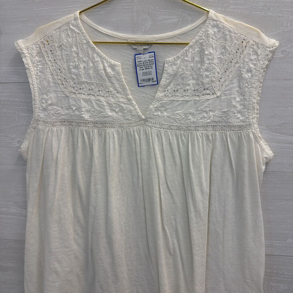 Lucky Brand White Embroidered Detail Tank Top Extra Large