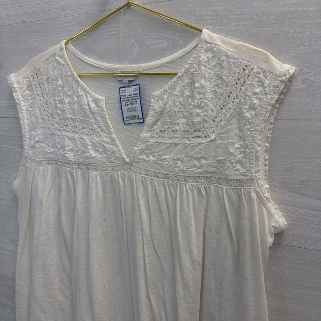 Lucky Brand White Embroidered Detail Tank Top Extra Large