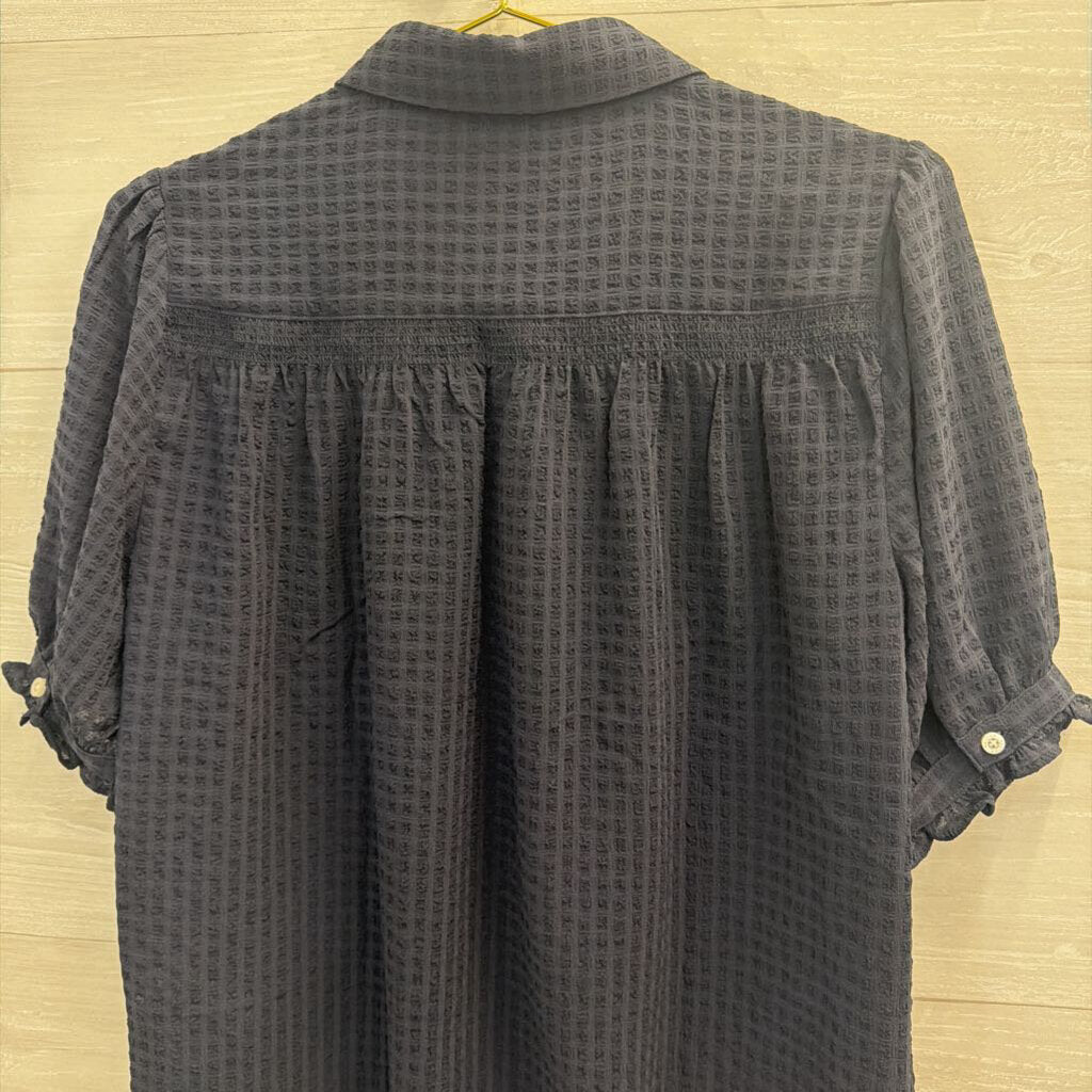 Nautica Navy Gingham Short Sleeve Button Down Top Small