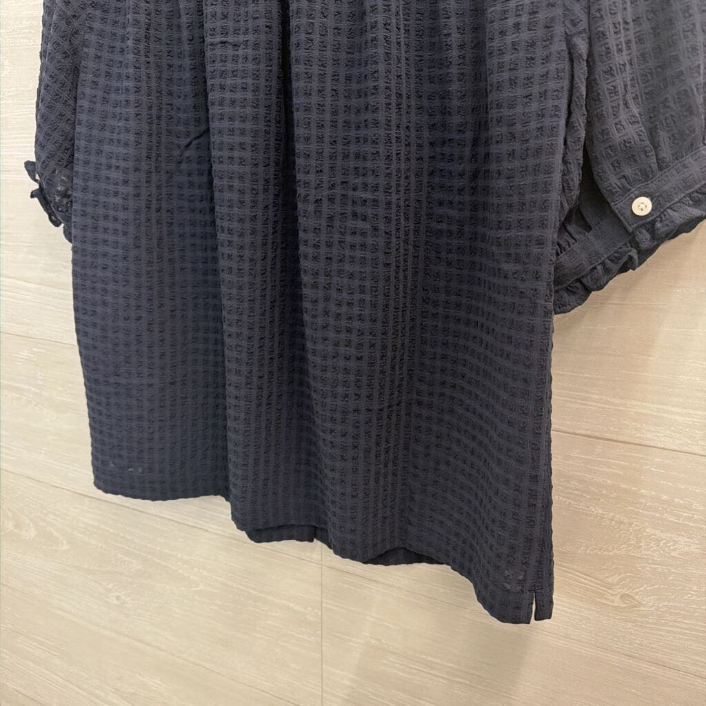 Nautica Navy Gingham Short Sleeve Button Down Top Small