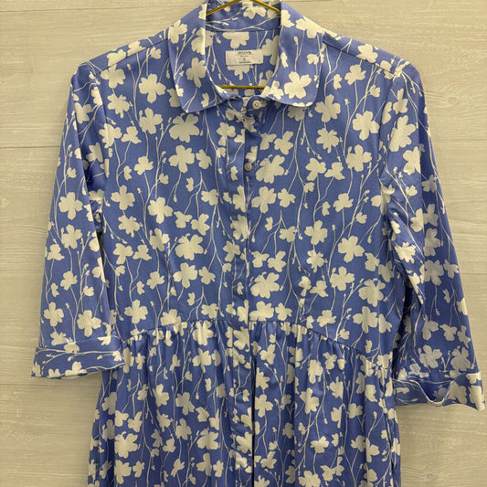 Untuck Blue/ White Print Long Sleeve Button Down Dress Small