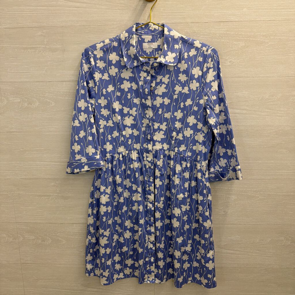 Untuck Blue/ White Print Long Sleeve Button Down Dress Small