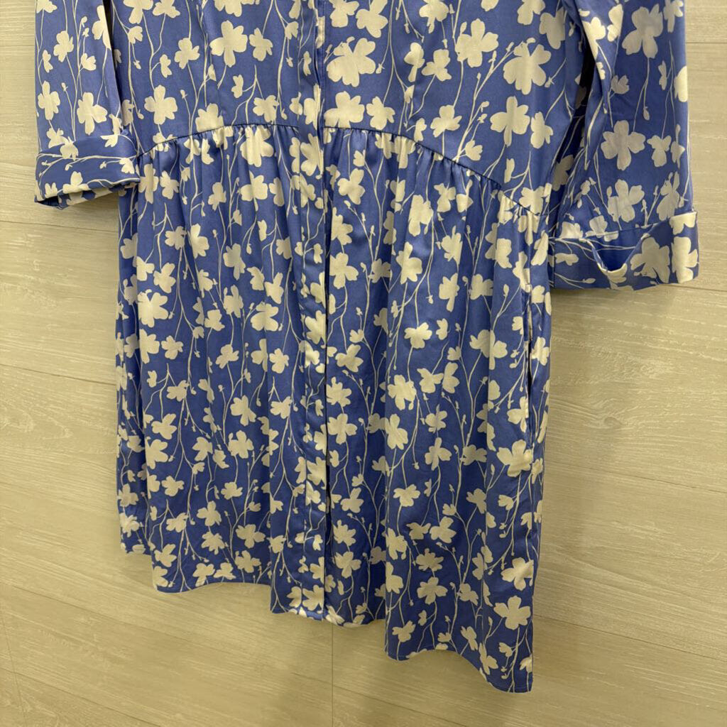 Untuck Blue/ White Print Long Sleeve Button Down Dress Small