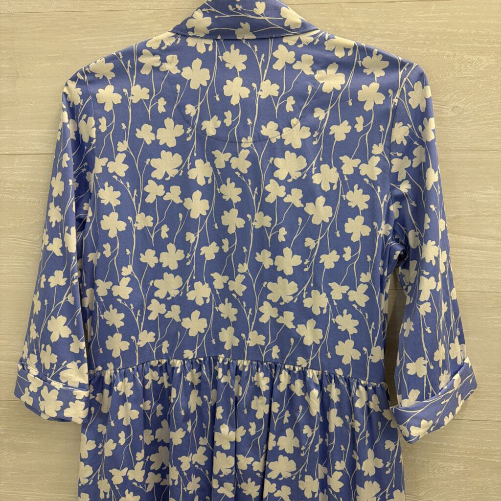 Untuck Blue/ White Print Long Sleeve Button Down Dress Small