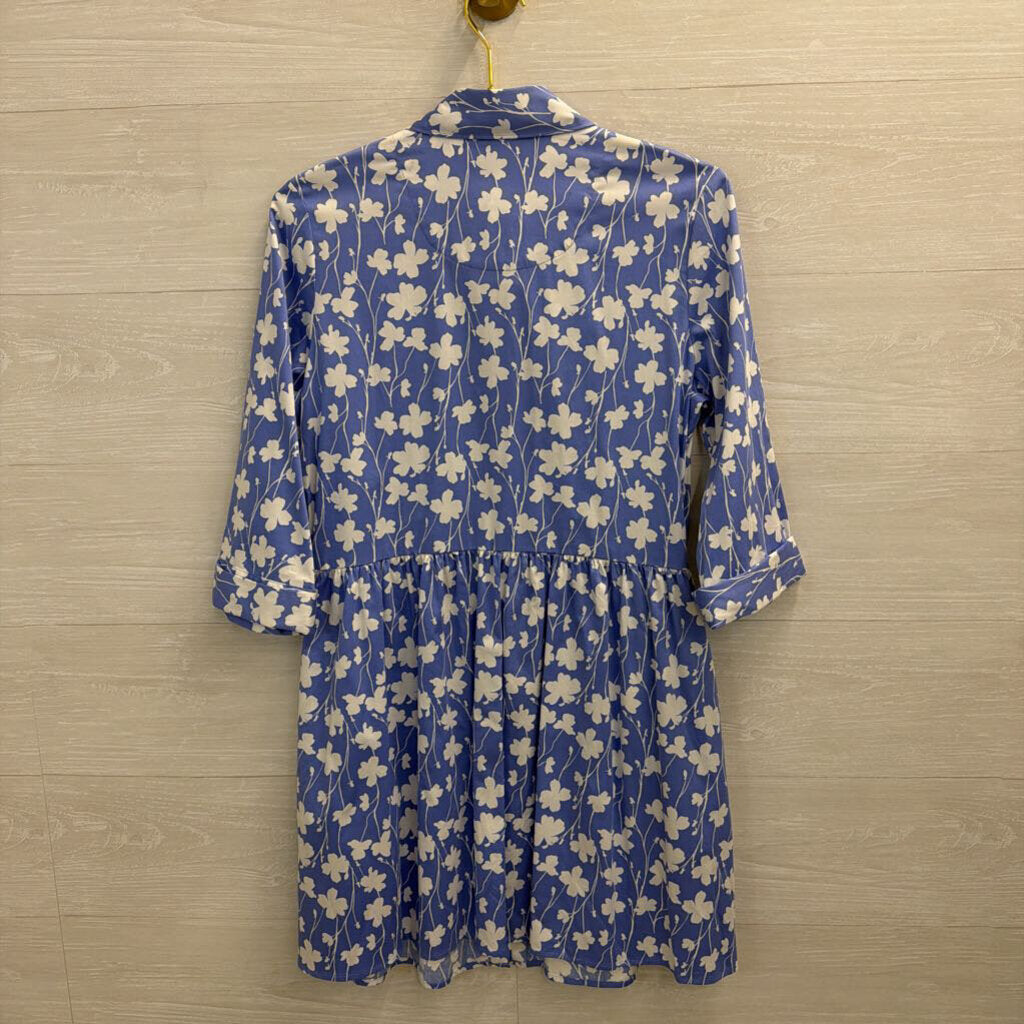 Untuck Blue/ White Print Long Sleeve Button Down Dress Small