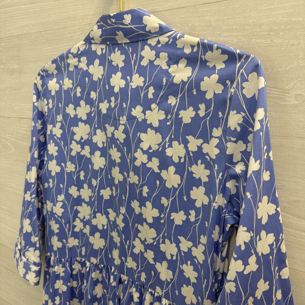 Untuck Blue/ White Print Long Sleeve Button Down Dress Small