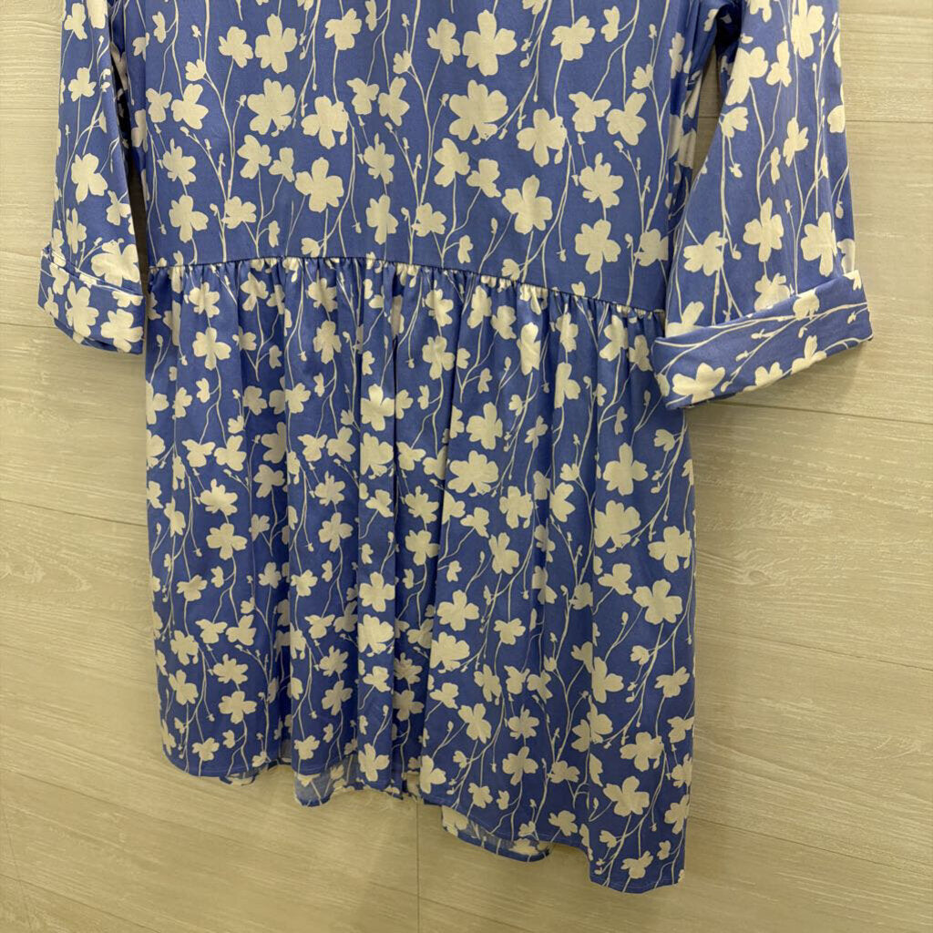 Untuck Blue/ White Print Long Sleeve Button Down Dress Small