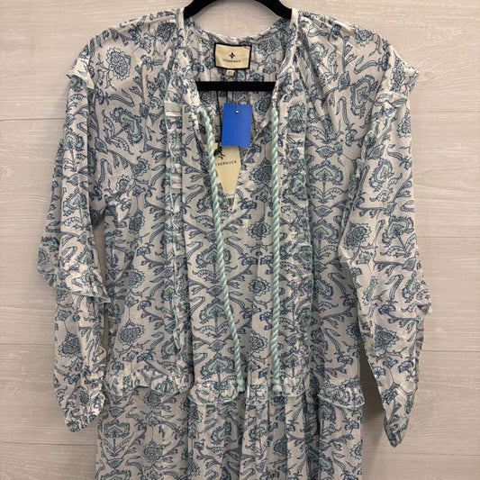 Tuckernuck White/ Blue Print Long Sleeve Maxi Dress Extra Small