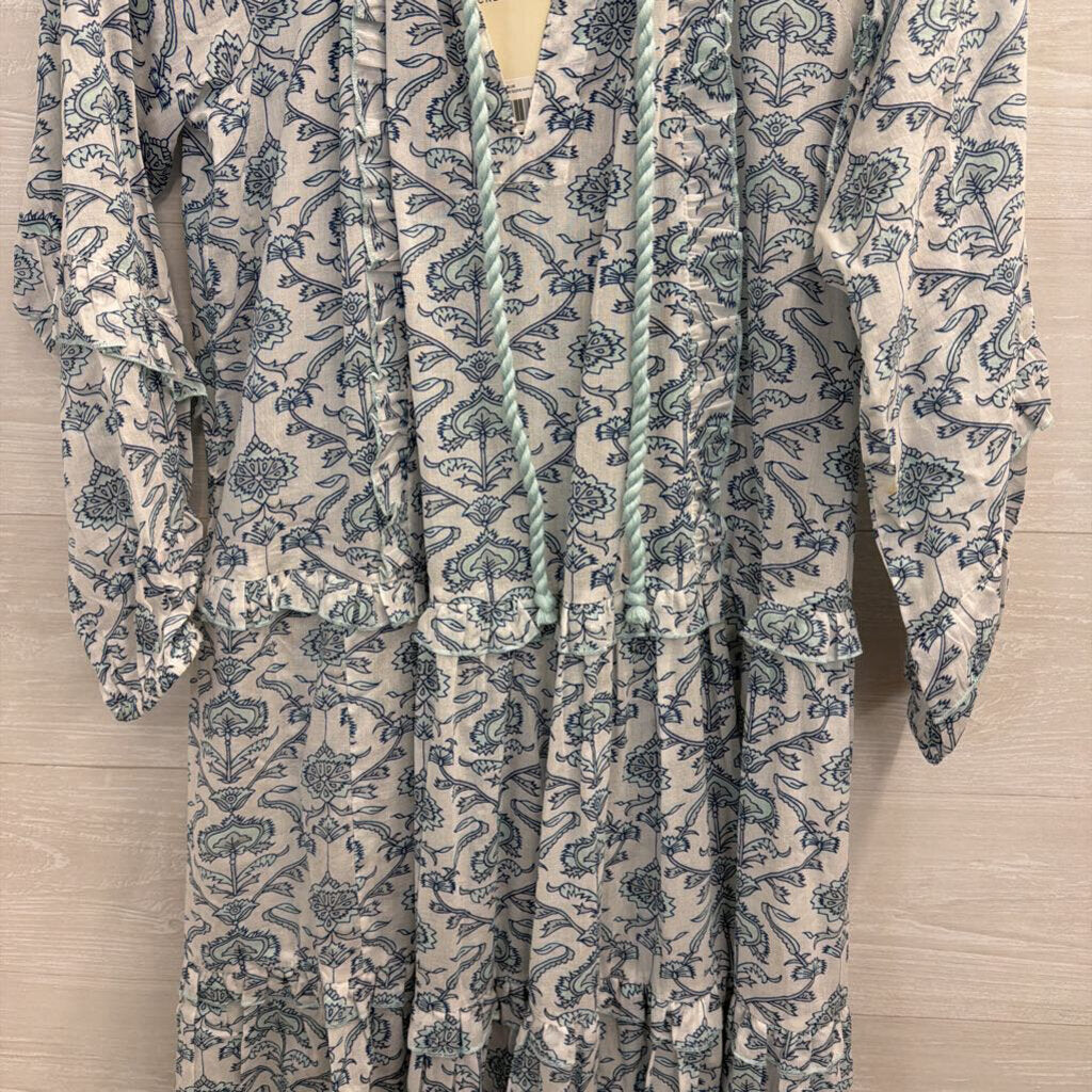 Tuckernuck White/ Blue Print Long Sleeve Maxi Dress Extra Small
