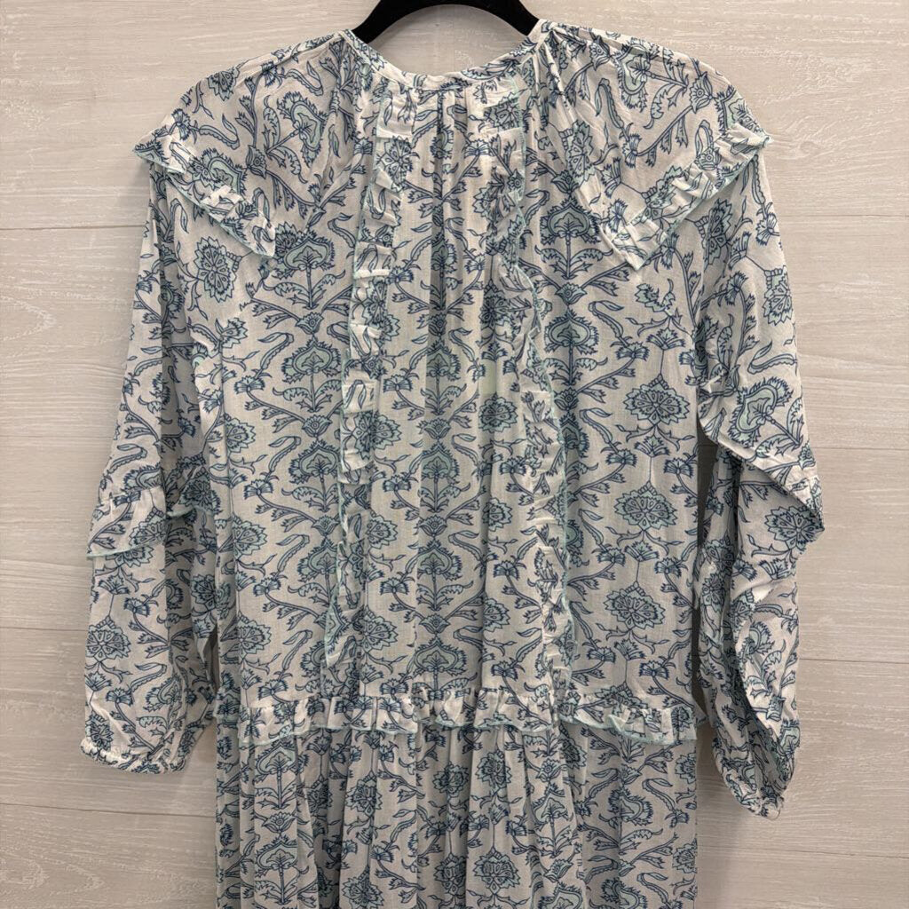 Tuckernuck White/ Blue Print Long Sleeve Maxi Dress Extra Small