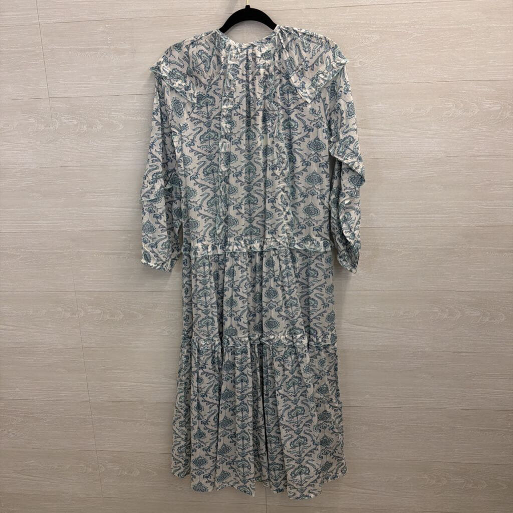 Tuckernuck White/ Blue Print Long Sleeve Maxi Dress Extra Small