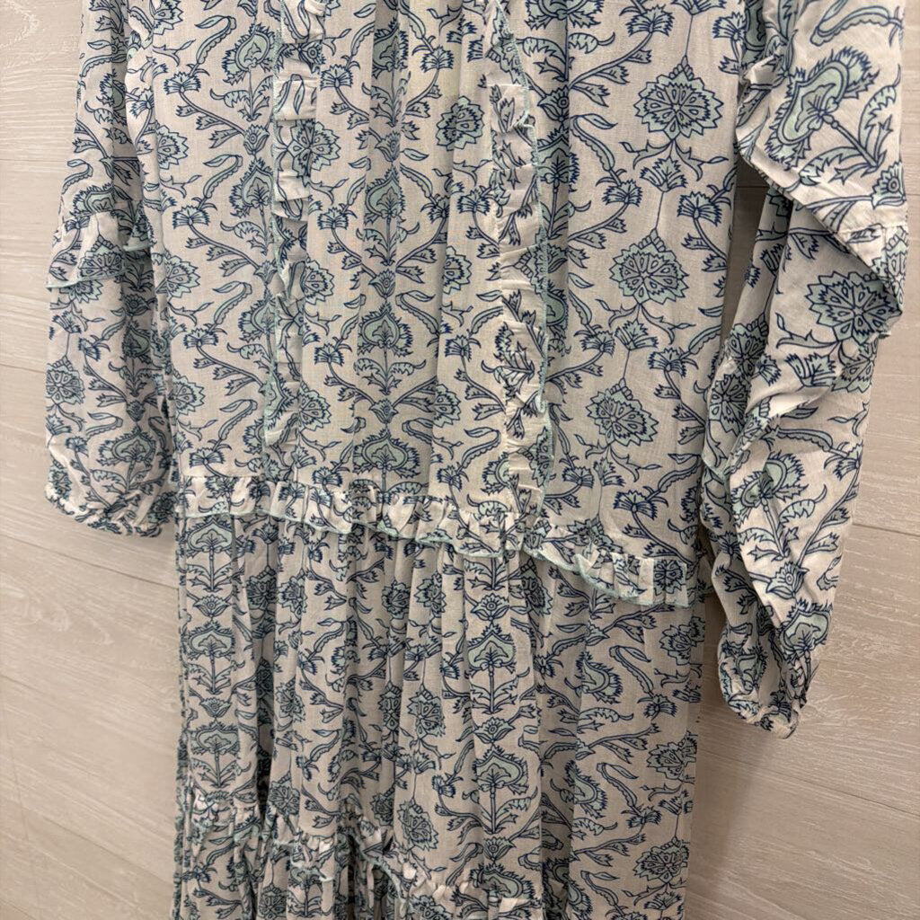 Tuckernuck White/ Blue Print Long Sleeve Maxi Dress Extra Small