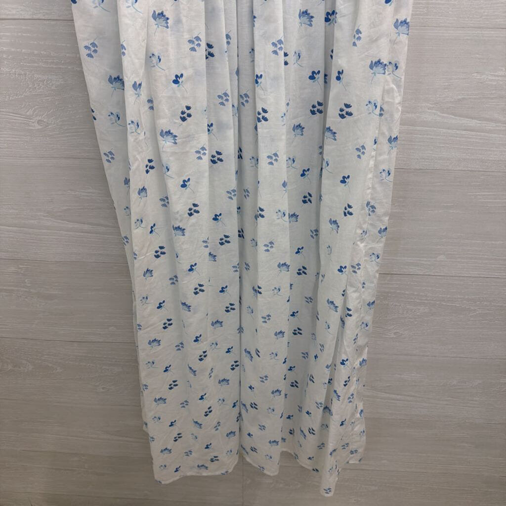 Simply Southern White/ Blue Floral Print Short Puff Sleeve Maxi Dress Small