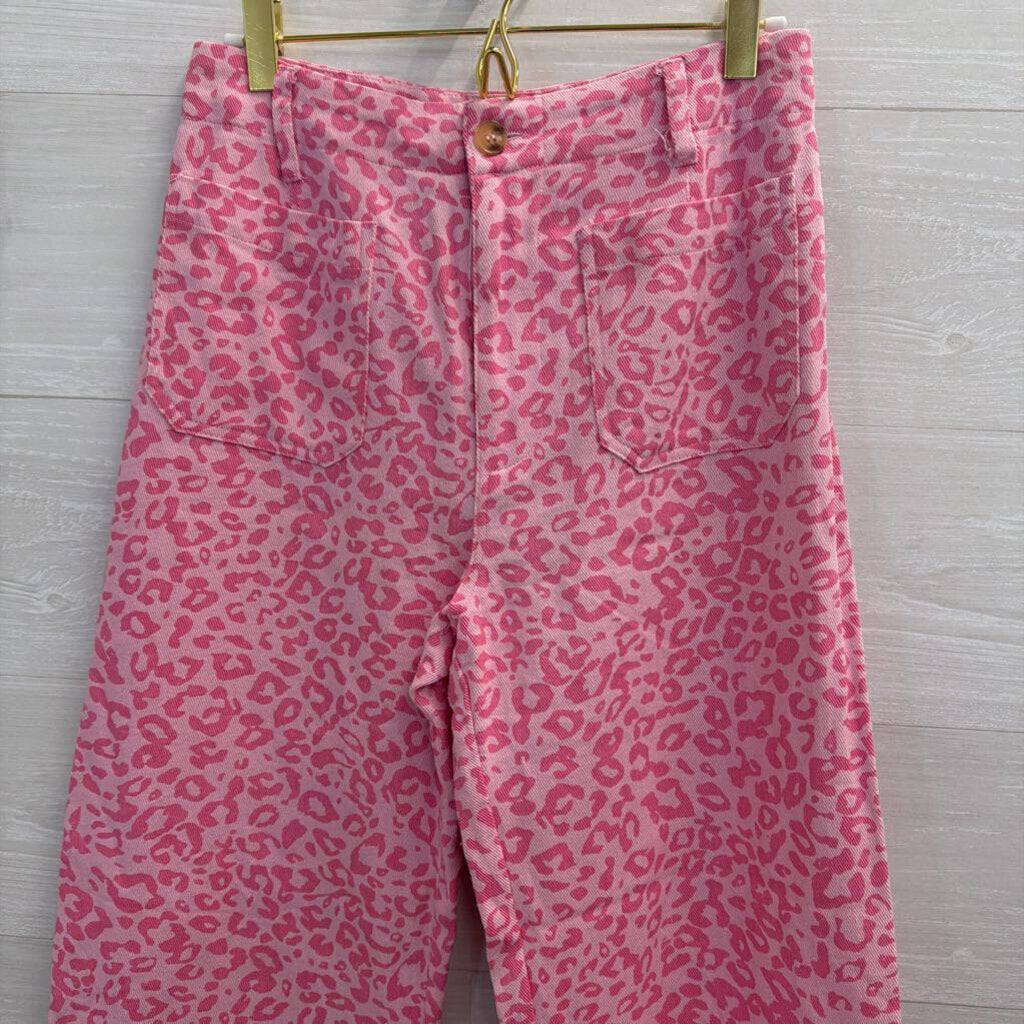 GiGio Pink Leopard Print Wide Leg Pants Small