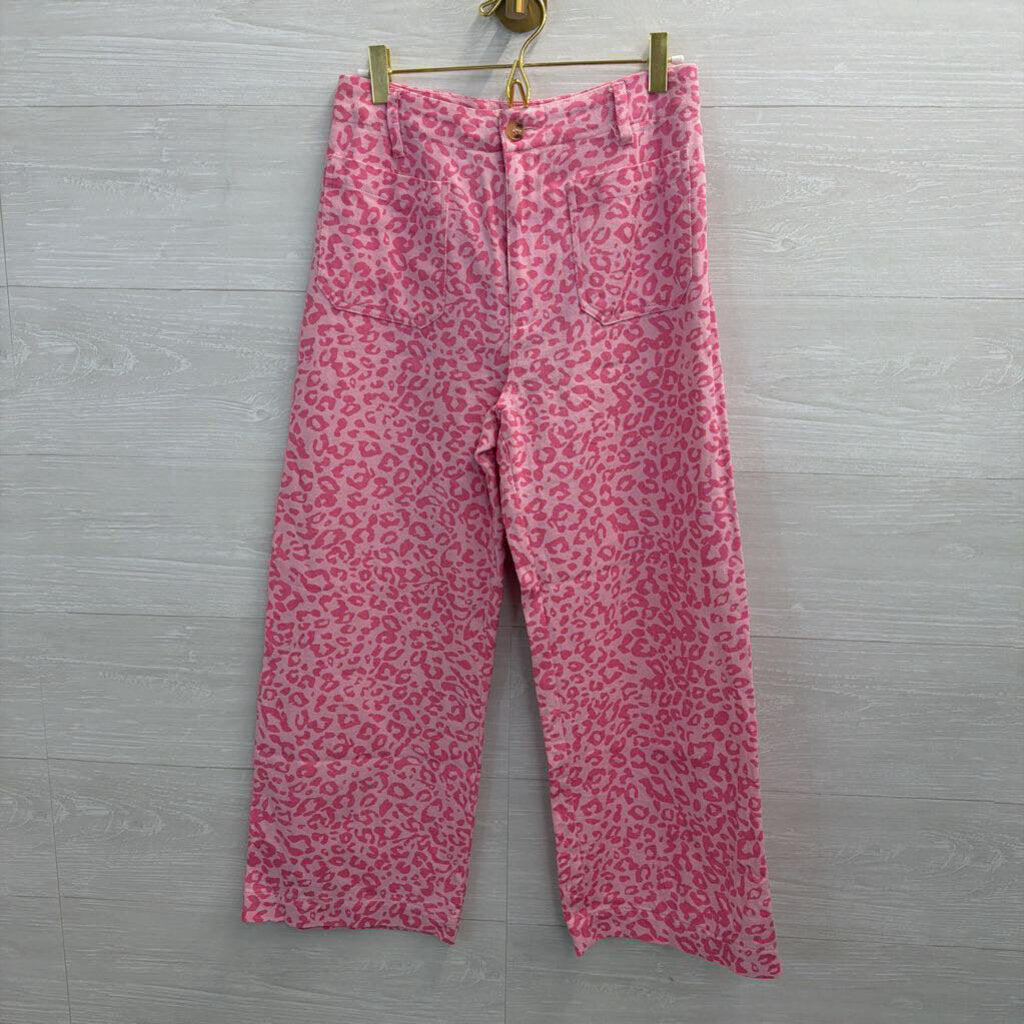GiGio Pink Leopard Print Wide Leg Pants Small