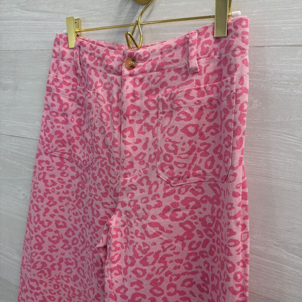 GiGio Pink Leopard Print Wide Leg Pants Small