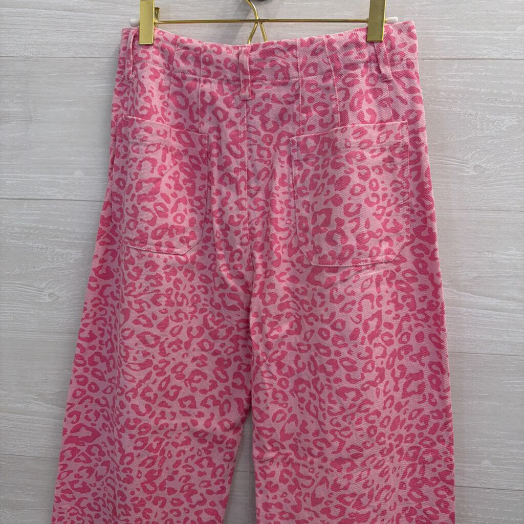 GiGio Pink Leopard Print Wide Leg Pants Small