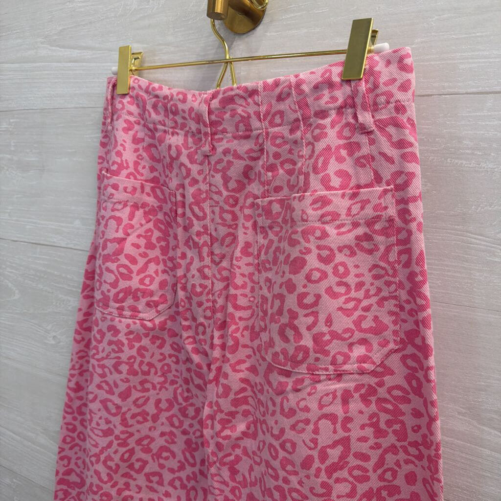 GiGio Pink Leopard Print Wide Leg Pants Small