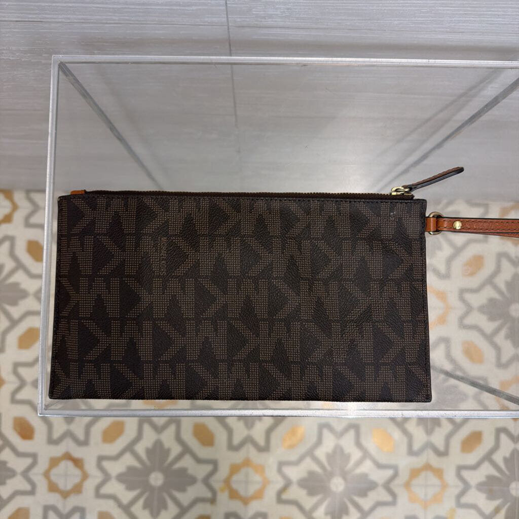 Michael Kors Brown Logo Leather Fulton Wristlet