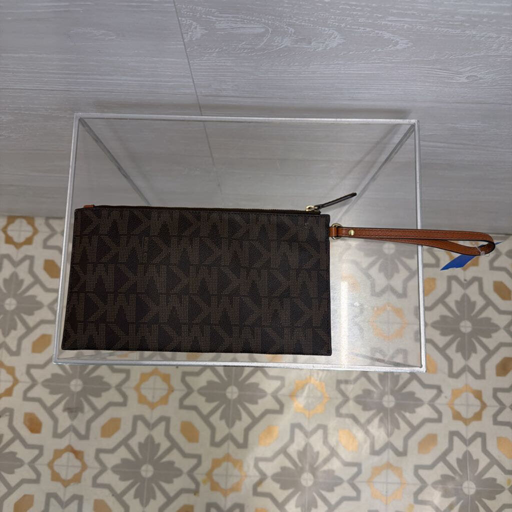 Michael Kors Brown Logo Leather Fulton Wristlet