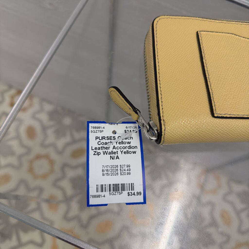 Coach Yellow Leather Accordion Zip Wallet