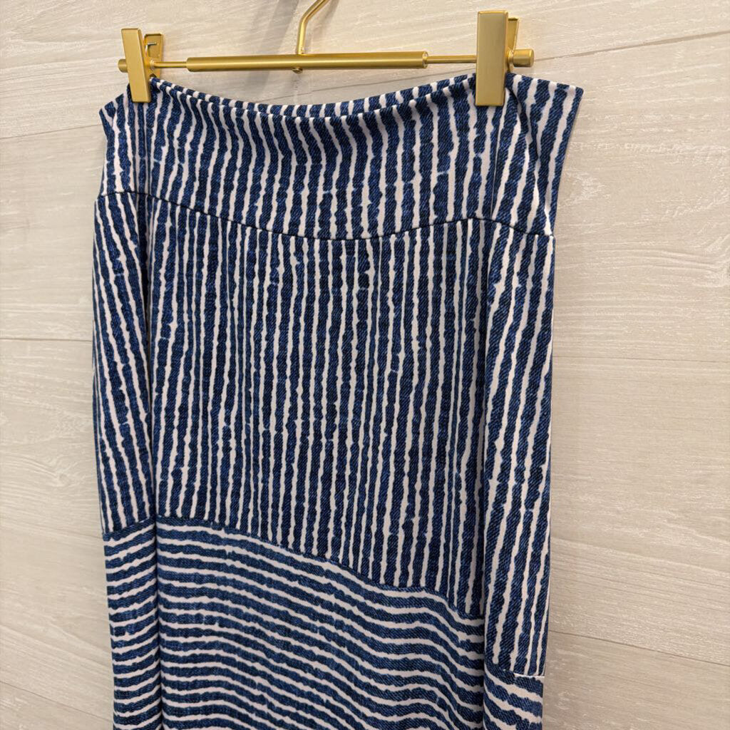 Clara Sun Woo Blue/ White Striped Midi Skirt Large