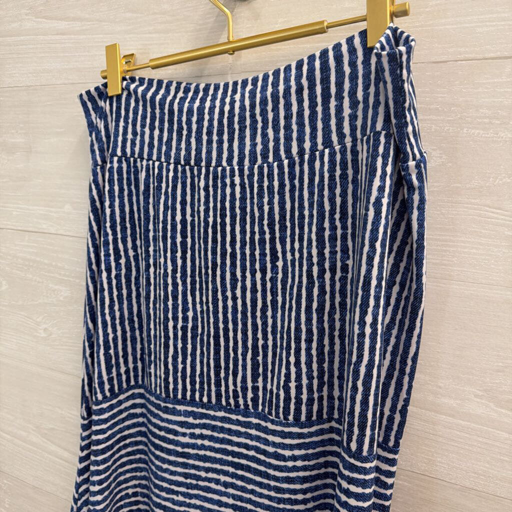 Clara Sun Woo Blue/ White Striped Midi Skirt Large