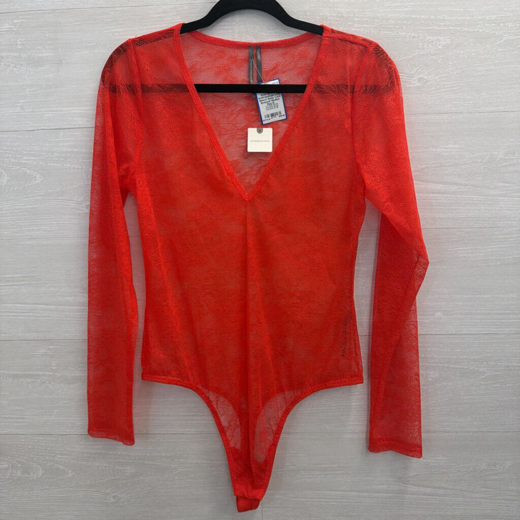 Anthropologie Long Sleeve Sheer Lace Bodysuit Medium