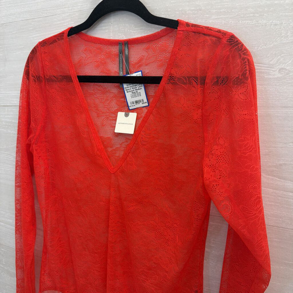 Anthropologie Long Sleeve Sheer Lace Bodysuit Medium