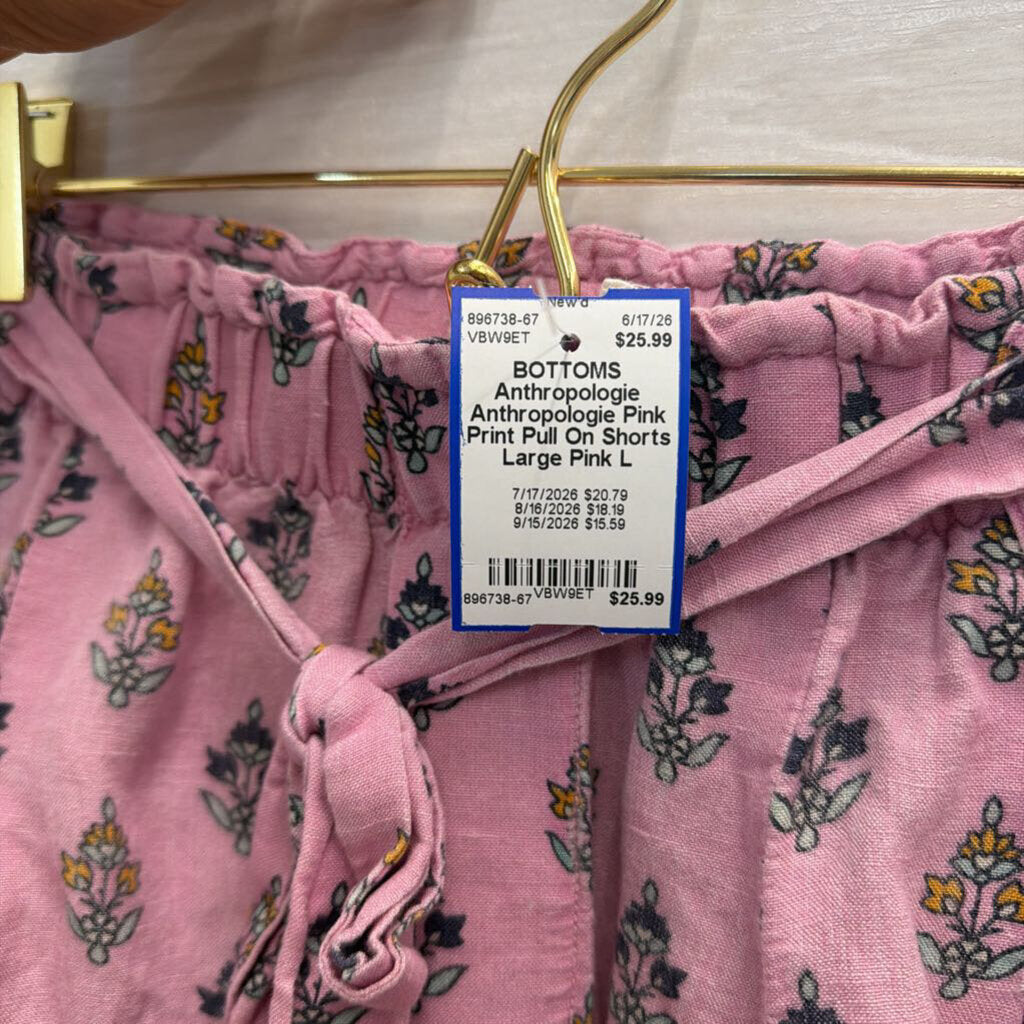 Anthropologie Pink Print Pull On Shorts Large