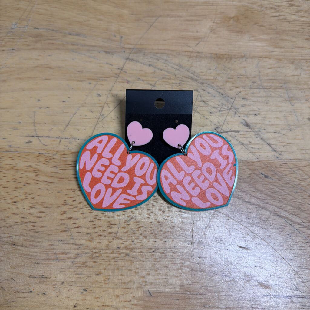 Pink/ Blue 'All You Need Is Love' Statement Earrings